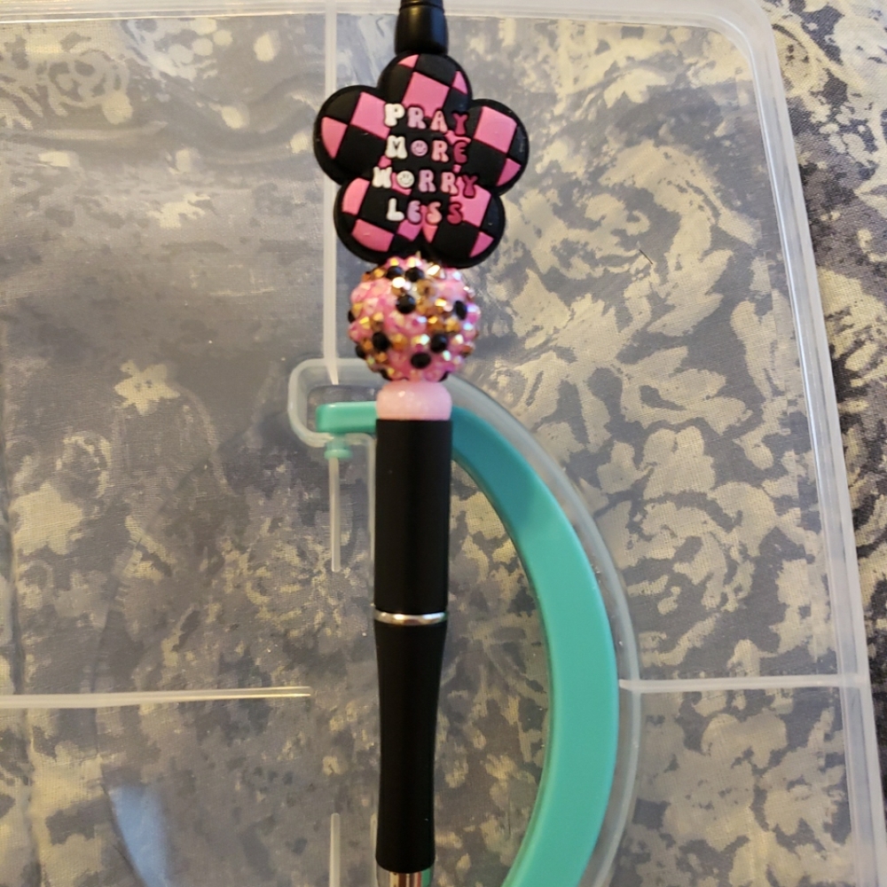 New Handmade Pray More Worry Less Focal Bead Beaded Pen